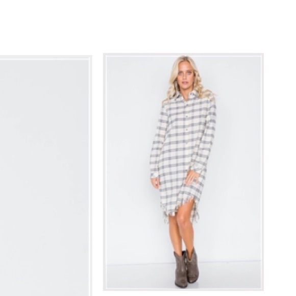 PLAID STRIPE RAW HIGH-LOW HEM FLANNEL DRESS - Picture 2 of 5
